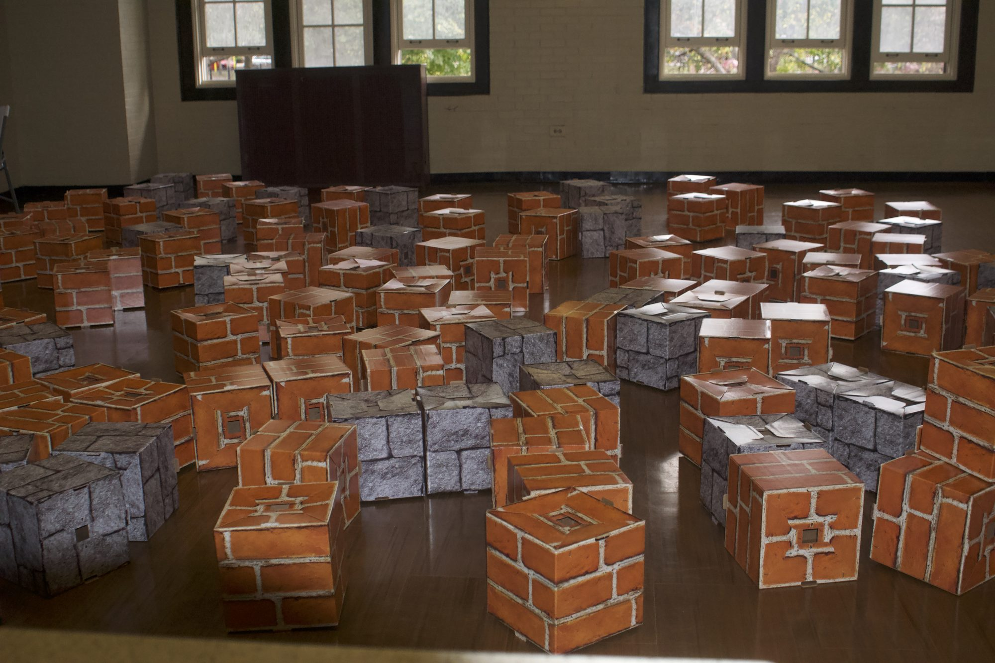 Giant lightweight blocks stacked in a room